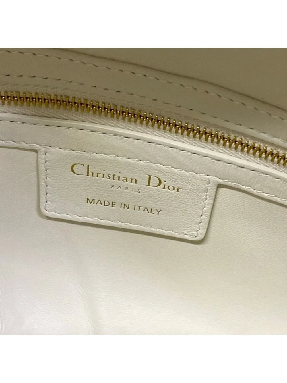 Dior Handbag Lady Bag White Gold Leather
